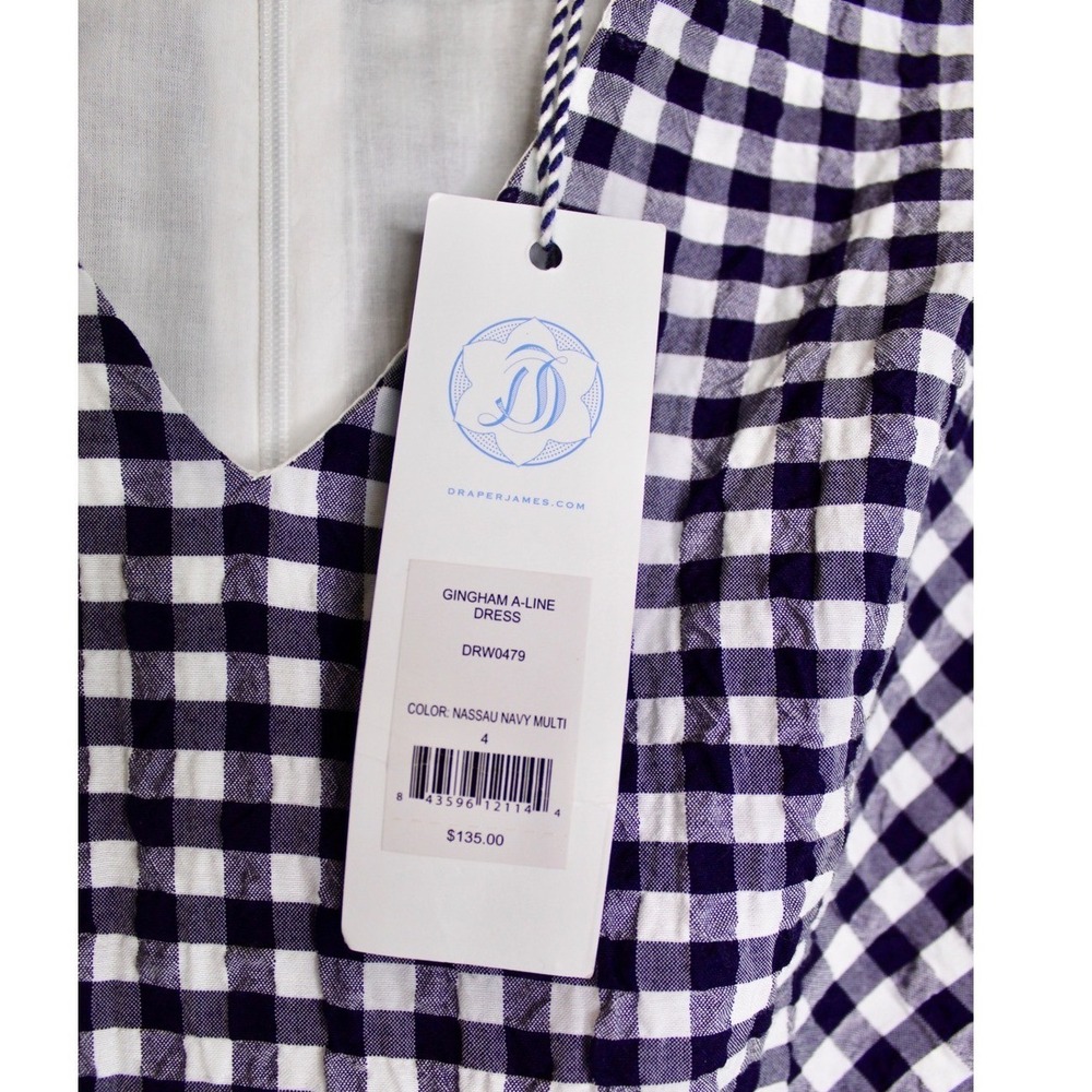 Draper James Gingham Dress Women Size 4 Navy Blue White Fit Flare Spring Picnic - Picture 5 of 10